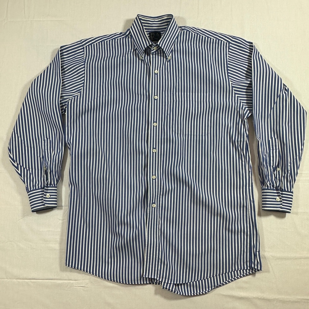 Men’s Jos A. Bank 100 Percent Cotton Blue And White Striped Shirt Size 16-33
